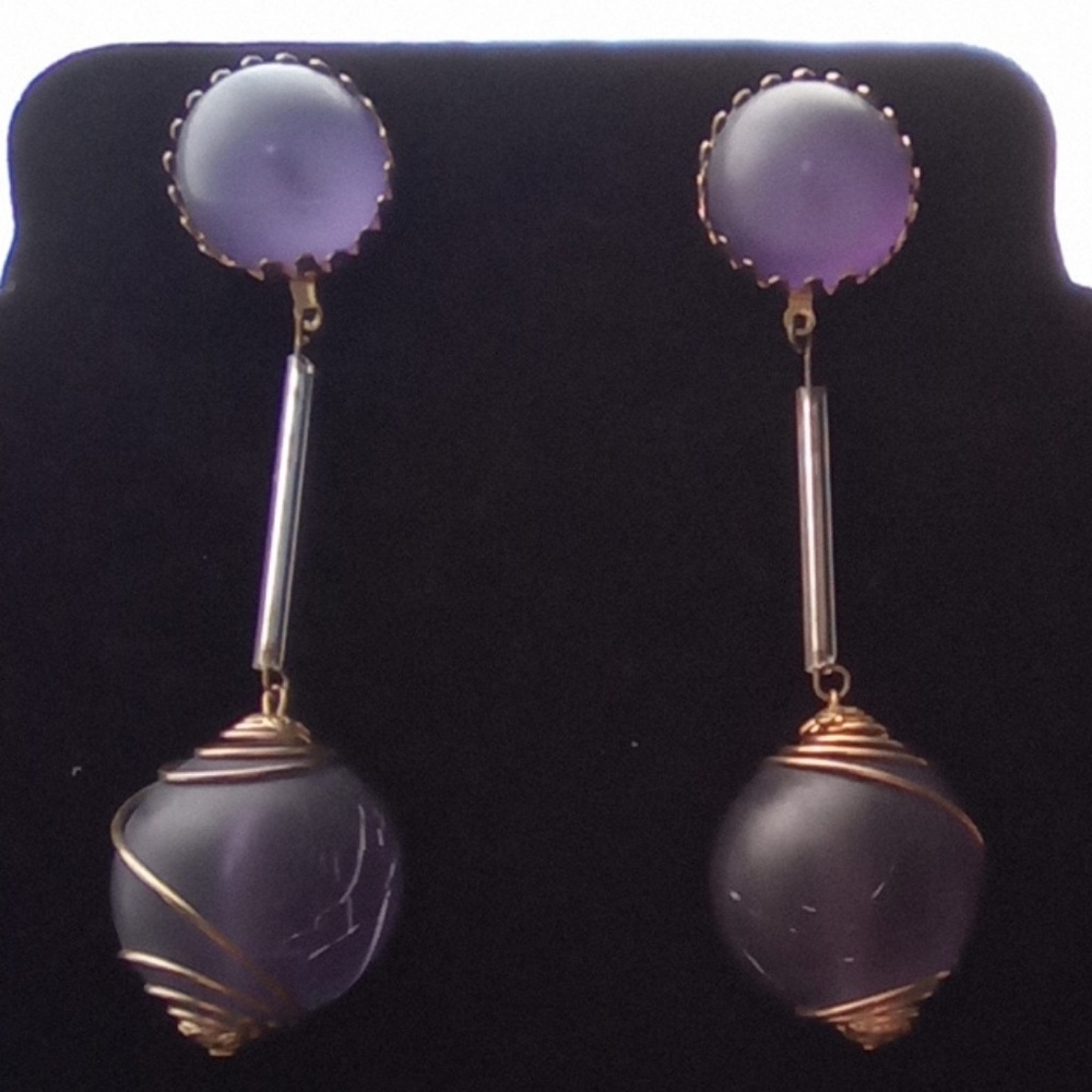 Vtg Purple & Gold Funky Statement Earrings.